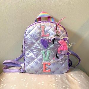 Miss Gwens OMG Accessories LOVE Unicorn Quilted Metallic Purple Backpack NEW